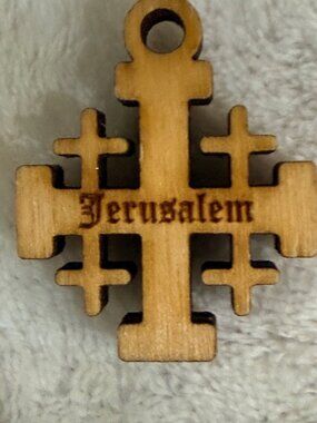 Jerusalem Cross Wooden Pendant Keychain Souvenir Religious Gift 1.5 Inches